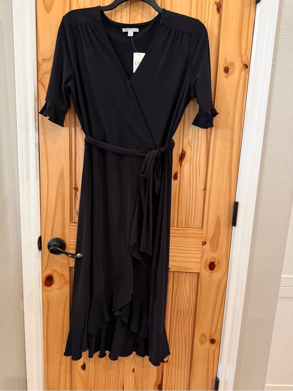 Cato Black High-Low Wrap Dress with Ruffle Hem